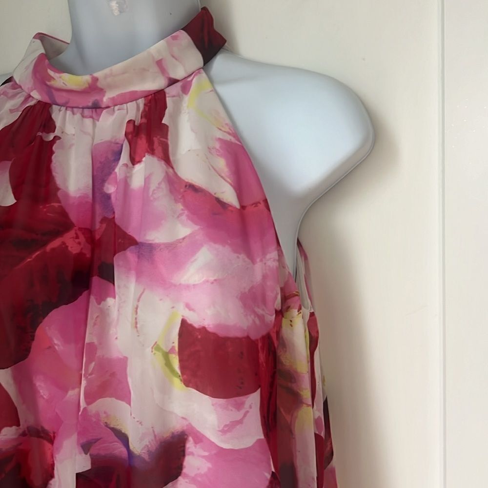 Eliza J Women's Chiffon Pink & Cream Floral Print Halter Neck Dress sz 8 - Picture 7 of 11